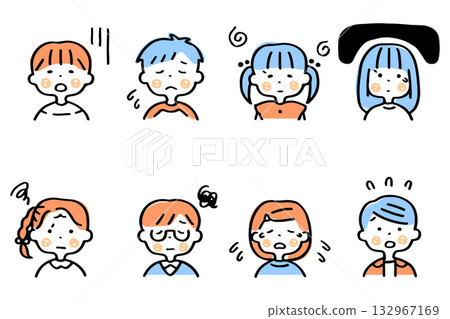 悲傷表情兒童上半身插圖集 ③ 132967169