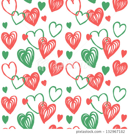 Hand-drawn heart seamless pattern (Christmas colors) 132967182