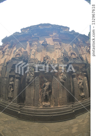Architecture of the Hindu religious art at the Elora Caves, a UNESCO World Heritage Site, is one of the world's largest collections of rock-cut temples, dating back to 600-1000 AD. 132967618