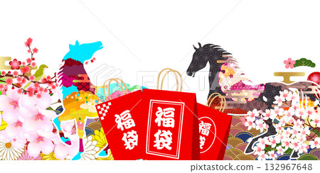 馬年賀卡十二生肖背景 132967648