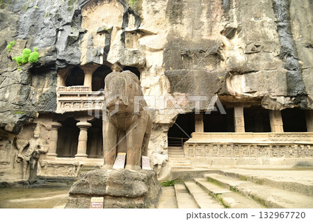 Architecture of the Hindu religious art at the Elora Caves, a UNESCO World Heritage Site, is one of the world's largest collections of rock-cut temples, dating back to 600-1000 AD. 132967720