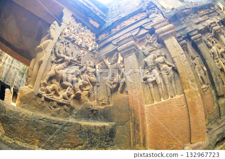 Architecture of the Hindu religious art at the Elora Caves, a UNESCO World Heritage Site, is one of the world's largest collections of rock-cut temples, dating back to 600-1000 AD. Architecture of the Hindu religious art at the Elora Caves, a UNESCO World Heritage Site, is one of the world's largest collections of rock-cut temples, dating back to 600-1000 AD. 132967723