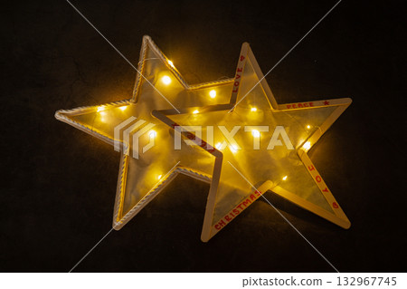 Christmas star ice cream sticks handmade Storytelling creating craft Christmas holiday decoration. Tactile hand-on activity. Master class progress of creative me-made gifts. Seasonal domestic life 132967745