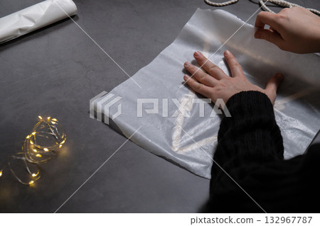 Ice cream sticks Christmas tree Sustainable preparation Diy process making handmade decoration. Step by step activity for children. Inclusive and responsible stress relief holiday hobby 132967787