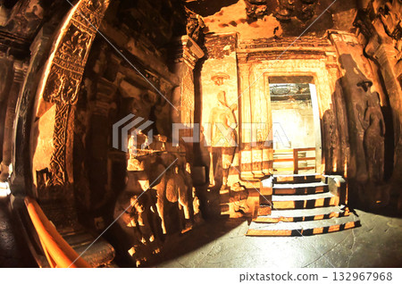 The religious sites and art at the Elora Caves,a UNESCO World Heritage Site,are one of the world's largest collections of rock-cut temples, dating back to 600-1000 AD. Located at Aurangabud in India. The religious sites and art at the Elora Caves,a UNESCO World Heritage Site,are one of the world's largest collections of rock-cut temples, dating back to 600-1000 AD. Located at Aurangabud in India. 132967968