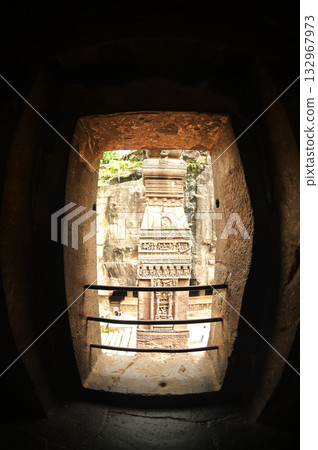 The religious sites and art at the Elora Caves,a UNESCO World Heritage Site,are one of the world's largest collections of rock-cut temples, dating back to 600-1000 AD. Located at Aurangabud in India. 132967973