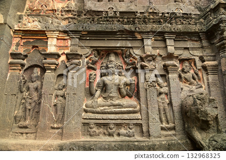 Ellora Caves, Ancient Hindu Rock Temples Ancient Hindu temples (Kailash Mandir and the chariot built to worship Lord Shiva) carved out of solid rock. Cave 16, Ellora Caves, near Aurangabad, India. Ellora Caves, Ancient Hindu Rock Temples Ancient Hindu temples (Kailash Mandir and the chariot built to worship Lord Shiva) carved out of solid rock. Cave 16, Ellora Caves, near Aurangabad, India. 132968325