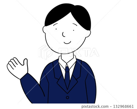 一位身穿藏藍色西裝的男士面帶微笑地進行導覽。 132968661