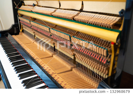 Details of the internal structure and action mechanism of an upright piano (image material for tuning, maintenance, and music education) 132968679