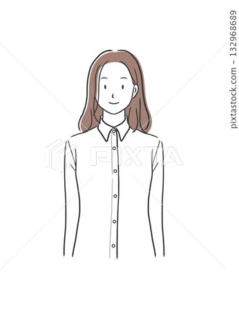 插畫素材：一位身穿長袖襯衫、面向前方的女性 132968689