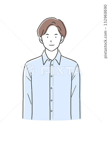 插畫素材：一名身穿長袖襯衫的男子麵向前方 132968690