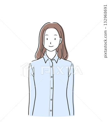 插畫素材：一位身穿長袖襯衫、面向前方的女性 132968691