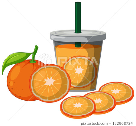 Fresh Orange Juice with Sliced Citrus Fruit Illustration 132968724
