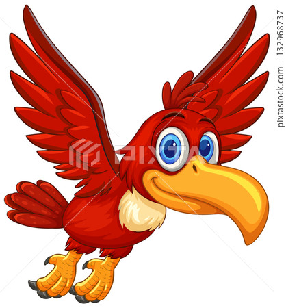 Cartoon Red Parrot Flying With Outstretched Wings Cartoon Red Parrot Flying With Outstretched Wings 132968737
