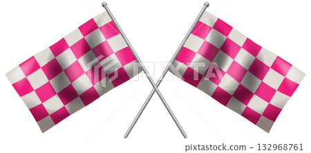Crossed Pink and White Checkered Racing Flags Illustration Crossed Pink and White Checkered Racing Flags Illustration 132968761