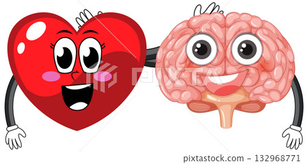 Cartoon Heart and Brain Characters Smiling Together Cartoon Heart and Brain Characters Smiling Together 132968771