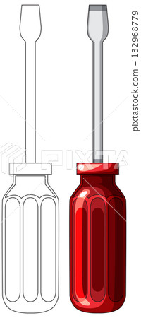 Flathead Screwdriver Vector Illustration with Red Handle Flathead Screwdriver Vector Illustration with Red Handle 132968779