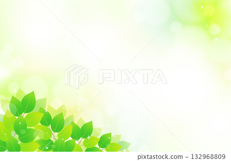 左下角是新鮮的綠葉和清爽閃亮的背景插圖材料。 132968809