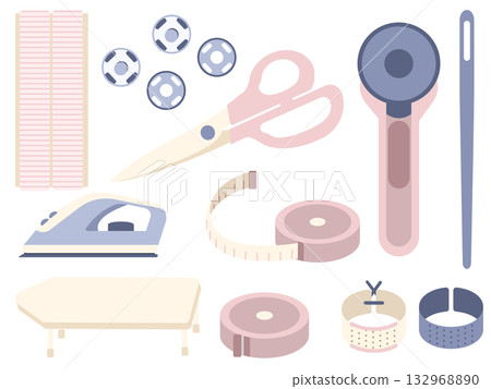 Illustration set of cute sewing accessories for handicrafts 132968890