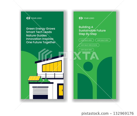 Eco Friendly Smart Home Illustration Flat Cartoon Hand Drawn Templates for Vertical Banner 132969176