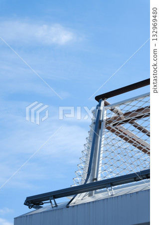 Close-up of the mesh fence under the blue sky 132969480