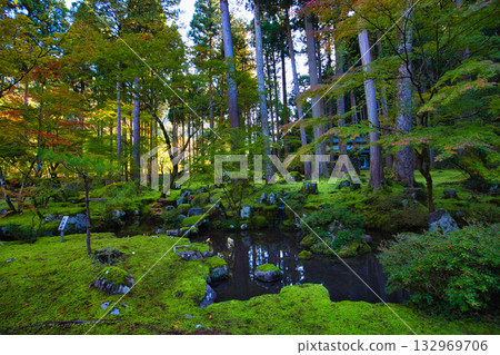 An old house and garden surrounded by autumn leaves and silence 132969706