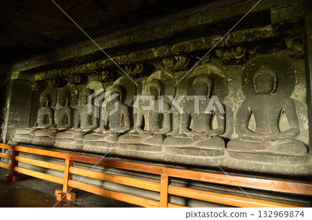 The religious sites and art at the Elora Caves,a UNESCO World Heritage Site,are one of the world's largest collections of rock-cut temples, dating back to 600-1000 AD. Located at Aurangabud in India. 132969874