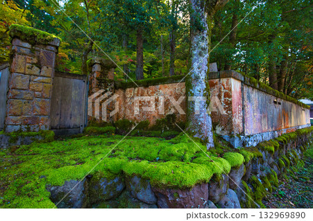 An old house and garden surrounded by autumn leaves and silence 132969890