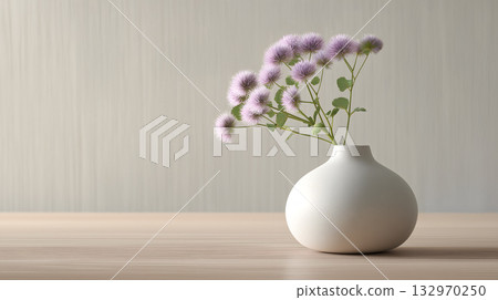 Minimalist vase with single flower stem positioned elegantly, showcasing serene and calming atmosphere Minimalist vase with single flower stem positioned elegantly, showcasing serene and calming atmosphere 132970250