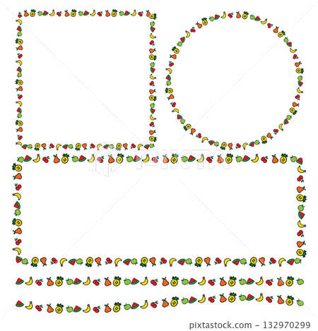 Boarder Line Simple Cartoon Fruits Collection for Design and Education Boarder Line Simple Cartoon Fruits Collection for Design and Education 132970299