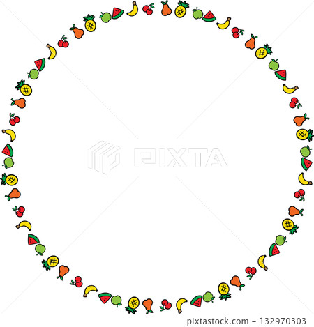 Boarder Line Simple Cartoon Fruits Collection for Design and Education 132970303