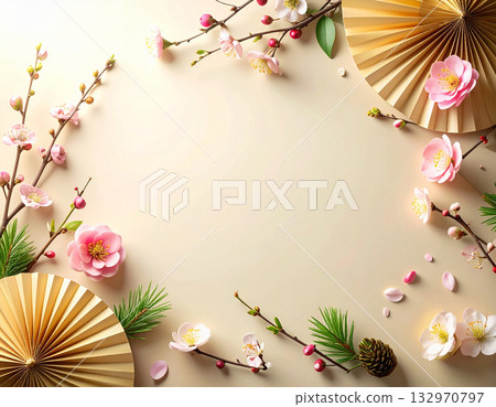 Soft cherry blossom-colored early spring background | Japanese modern design with copy space Soft cherry blossom-colored early spring background | Japanese modern design with copy space 132970797