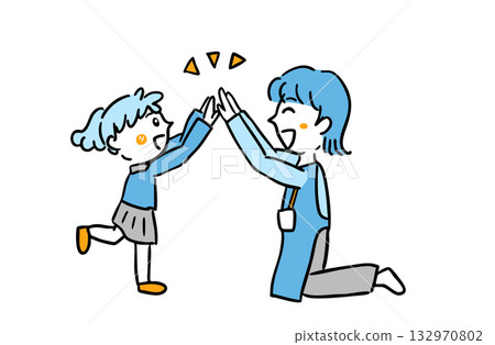 孩子與老師擊掌 / 手繪插圖，可用於教育和治療環境 132970802
