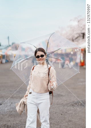 Woman tourist sightseeing Kakunodate Cherry Blossom Festival. Happy traveler travel near Hinokinai River riverbank in Kakunodate town, Semboku District, Akita Prefecture, Japan. Landmark and Vacation Woman tourist sightseeing Kakunodate Cherry Blossom Festival. Happy traveler travel near Hinokinai River riverbank in Kakunodate town, Semboku District, Akita Prefecture, Japan. Landmark and Vacation 132970997