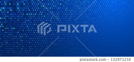 Blue neon triangle texture. Glowing arrow geometric background. Tech triangular mosaic pattern wallpaper. Fading arrow halftone gradient for science poster, healthcare banner, business booklet. Vector Blue neon triangle texture. Glowing arrow geometric background. Tech triangular mosaic pattern wallpaper. Fading arrow halftone gradient for science poster, healthcare banner, business booklet. Vector 132971238