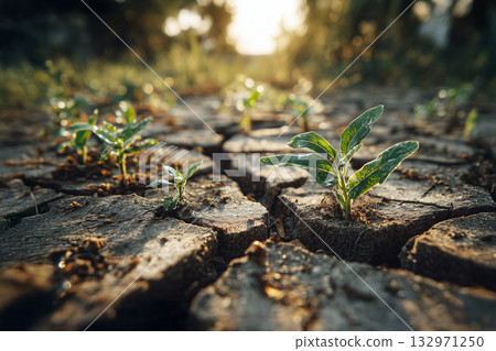 乾裂的土地上孕育新的生命 132971250