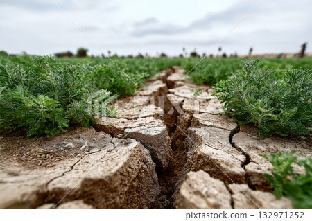 乾裂的土地上孕育新的生命 132971252
