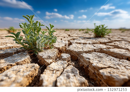 乾裂的土地上孕育新的生命 132971253
