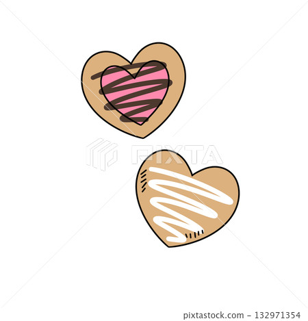 Two hearts with chocolate and pink icing Two hearts with chocolate and pink icing 132971354