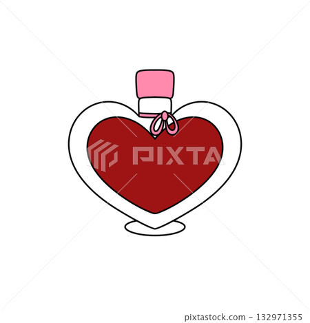 A heart shaped bottle with a red liquid inside A heart shaped bottle with a red liquid inside 132971355