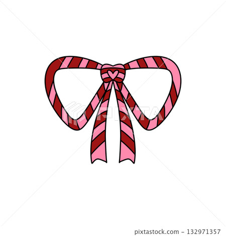 A red and pink ribbon with a heart in the middle A red and pink ribbon with a heart in the middle 132971357