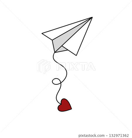 A white paper airplane with a red heart attached to it 132971362