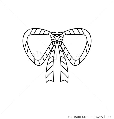 A ribbon with a heart and a bow is drawn in black A ribbon with a heart and a bow is drawn in black 132971428