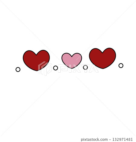 Three hearts are drawn in a row, with the middle one being pink Three hearts are drawn in a row, with the middle one being pink 132971481