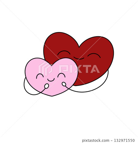 Two hearts are hugging each other, one is pink and the other is red 132971550