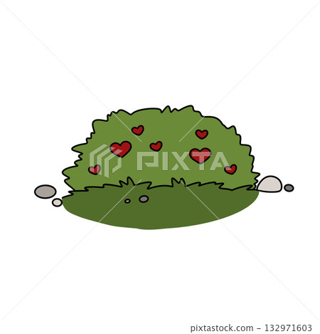 A cartoon drawing of a bush with hearts on it A cartoon drawing of a bush with hearts on it 132971603