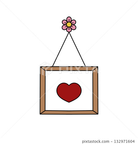 A framed heart with a flower on it A framed heart with a flower on it 132971604