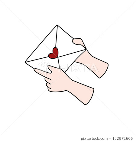 A person holding a white envelope with a red heart on it A person holding a white envelope with a red heart on it 132971606