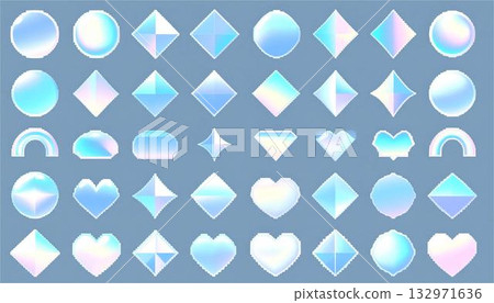 Holographic pixel art icon set, modern rainbow color graphic design illustration Holographic pixel art icon set, modern rainbow color graphic design illustration 132971636