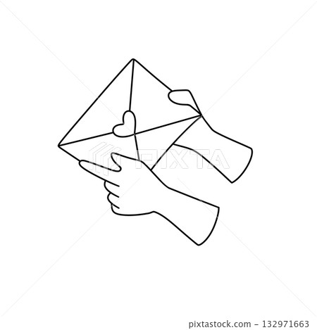 A person holding an open envelope with a heart on it 132971663